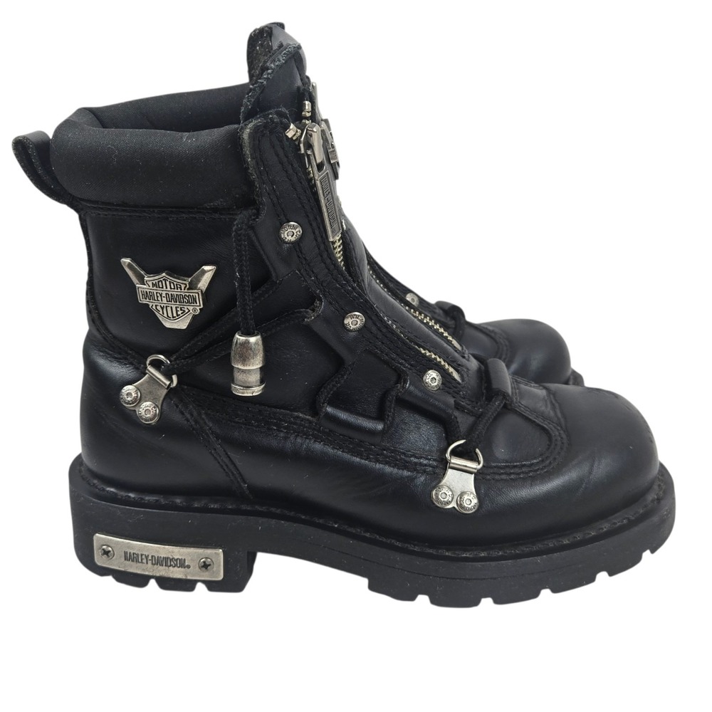 Harley Davidson BRAKE LIGHT Boots Womens 5.5 Black Leather Zipper Moto Y2K 2000s
